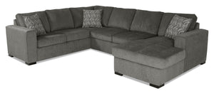 Sofa-lit sectionnel de droite Legend 3 pièces fabriqué au Canada en tissu de chenille avec fauteuil long de rangement - brun étain