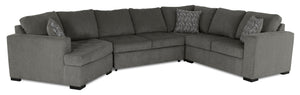 Sofa-lit sectionnel enveloppant de gauche Legend 4 pièces fabriqué au Canada en tissu de chenille avec fauteuil long - brun étain