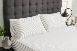 Ensemble de draps Striped de 4 pièces en coton pour lit double - gris clair