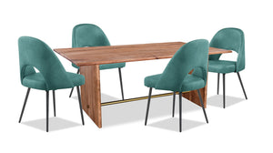 Ensemble de salle à manger Malta de Kort & Co. 5 pièces en acacia avec table de 79 po (L), 4 chaises Bay et fini doré - turquoise