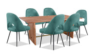  Ensemble de salle à manger Malta de Kort & Co. 7 pièces en acacia avec table de 79 po (L), 6 chaises Bay et fini doré - turquoise