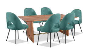 Ensemble de salle à manger Malta de Kort & Co. 7 pièces en acacia avec table de 79 po (L), 6 chaises Bay et fini doré - turquoise