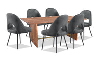  Ensemble de salle à manger Malta de Kort & Co. 7 pièces en acacia avec table de 79 po (L), 6 chaises Bay et fini doré - anthracite