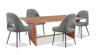  Ensemble de salle à manger Malta de Kort & Co. 5 pièces en acacia avec table de 79 po (L), 4 chaises Bay et fini doré - gris