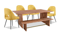  Ensemble de salle à manger Malta de Kort & Co. 6 pièces en acacia avec table de 79 po (L), banc, 4 chaises Bay et fini doré - jaune