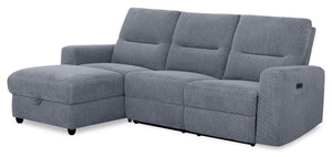 Sofa sectionnel de gauche à inclinaison électrique Meadow 2 pièces en tissu de chenille gris anthracite avec fauteuil long de rangement