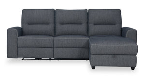 Sofa sectionnel de droite à inclinaison électrique Meadow 2 pièces en tissu de chenille gris anthracite avec fauteuil long de rangement