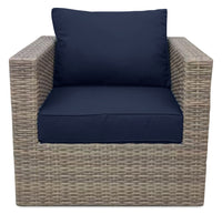  Fauteuil Naples pour la terrasse à l’extérieur - osier en résine tressé à la main, résistant aux rayons UV et aux intempéries - naturel et bleu