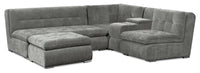  Sofa sectionnel modulaire Plaza de Scott Living 5 pièces en tissu gris avec console de rangement, 2 porte-gobelets et pouf