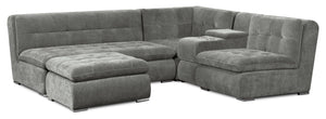 Sofa sectionnel modulaire Plaza de Scott Living 5 pièces en tissu gris avec console de rangement, 2 porte-gobelets et pouf