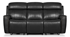 Sofa à inclinaison électrique Quincy en cuir véritable - noir