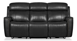 Sofa à inclinaison électrique Quincy de 83 po en cuir véritable noir avec bordure de clous décoratifs et ports USB