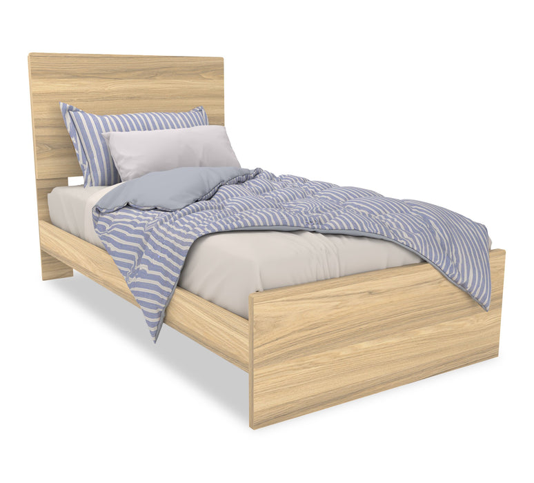 Ensemble de chambre à coucher Riley 5 pièces avec lit à panneaux, commode et miroir, fabriqué au Canada, naturel - format lit simple