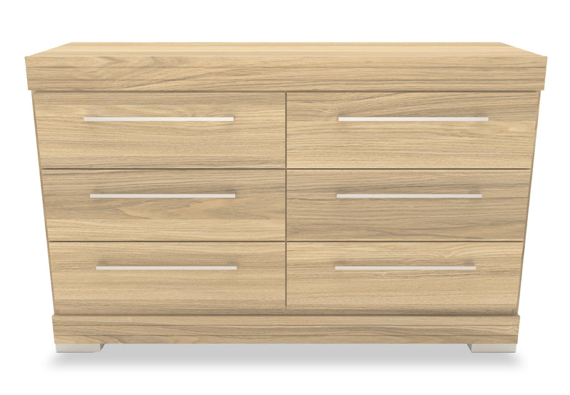 Ensemble de chambre à coucher Riley 5 pièces avec lit à panneaux, commode et miroir, fabriqué au Canada, naturel - format lit simple