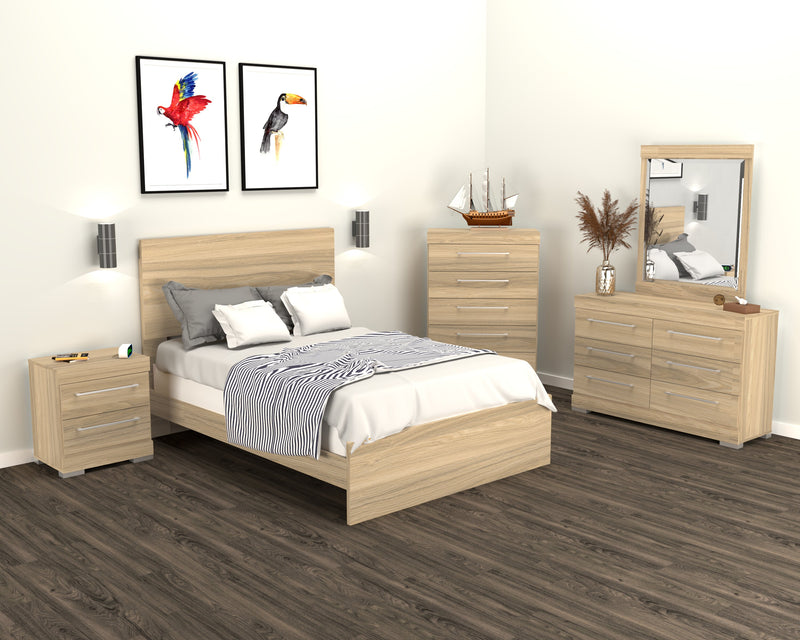 Ensemble de chambre à coucher Riley 5 pièces avec lit à panneaux, commode et miroir, fabriqué au Canada, naturel - format lit simple