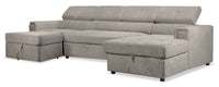  Sofa-lit sectionnel Savvy 3 pièces en tissu d’apparence lin avec deux fauteuils longs - gris