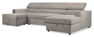 Sofa-lit sectionnel Savvy 3 pièces en tissu d’apparence lin avec deux fauteuils longs - gris 