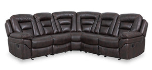 Sofa sectionnel inclinable Leo 5 pièces en similicuir avec fauteuil inclinable sans accoudoirs - brun noyer