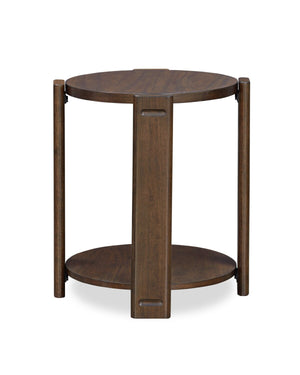 Table de bout ronde moderne Conor de 20 po avec tablette - bois brun foncé