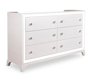 Commode somptueuse Halo de 58 po (L) x 35 po (H) à 6 tiroirs pour la chambre à coucher avec éclairage DEL - blanc