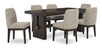  Ensemble de salle à manger Metro 7 pièces avec table, rallonge de 72 po à 90 po (L), base à tréteaux et 6 chaises - brun