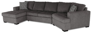 Sofa-lit sectionnel de droite Legend 3 pièces en chenille avec fauteuil enveloppant et fauteuil long - étain