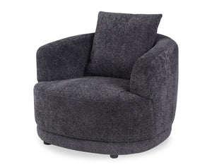 Fauteuil arrondi Moon de 35,8 po en tissu avec coussin décoratif - noir corbeau laineux