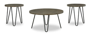 Ensemble de 3 tables rondes modernes Sybil de 34 po, table à café et 2 tables de bout - gris