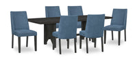  Ensemble de salle à manger Emery 7 pièces en bois avec table, rallonge, 72 po à 96 po (L) et 6 chaises - noir et bleu