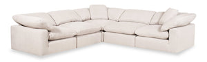 Sofa sectionnel modulaire Eclipse 5 pièces en tissu d’apparence lin avec coussins réversibles en duvet et plumes - blanc lin