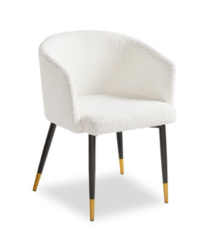 Chaise de salle à manger Gem en tissu bouclé et en métal avec touches dorées - blanche