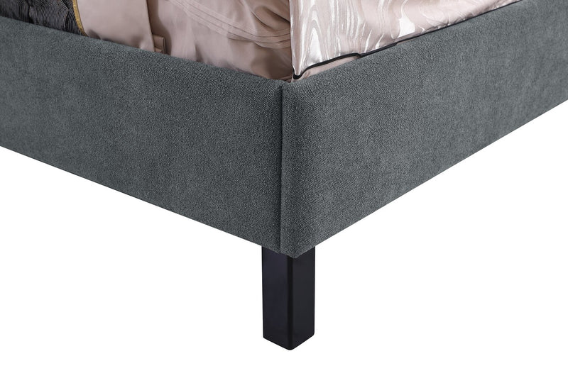 Lit plateforme rembourré Amos anthracite avec tête de lit capitonnée - format lit double