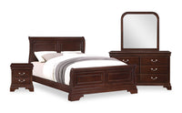  Marco 6pc Bedroom Set with Bed, Dresser, Mirror & Nightstand, Cherry Brown - Queen Size