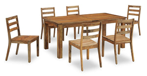 Ensemble de salle à manger Indie 7 pièces avec table, rallonge de 70 po à 94 po (L) et 6 chaises - naturel