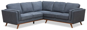 Sofa sectionnel Kassia de Kort & Co. 2 pièces en tissu d’apparence lin avec base et pattes en bois - bleu