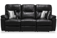  Sofa à inclinaison électrique Dawson de 87 po fabriqué au Canada en cuir véritable avec port USB et oussins décoratifs - noir