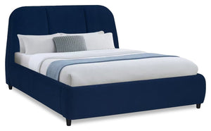 Mave Upholstered Platform Bed in Blue Velvet Fabric - Queen Size