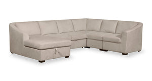 Sofa-lit sectionnel de gauche Envy 5 pièces en tissu de chenille avec fauteuil long de rangement - beige amande