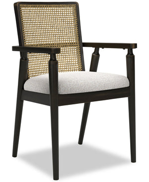 Chaise de salle à manger Shaw en tissu de polyester avec accoudoirs et dossier tissé d’apparence canne - noire