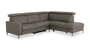 Sofa sectionnel de droite à inclinaison électrique Valentino 3 pièces en cuir véritable avec appuie-têtes réglables - gris