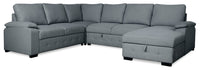  Sofa-lit sectionnel de droite Chelsea 4 pièces en tissu d’apparence lin avec fauteuil long de rangement - gris