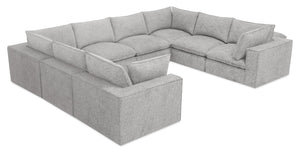 Sofa sectionnel modulaire Fusion 8 pièces en tissu de chenille gris argenté avec coussins de dossier amovibles en duvet et plumes