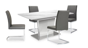 Ensemble de salle à manger Naya 5 pièces avec table à rallonge, 63 po à 78,75 po (L), et 4 chaises - imitation de marbre blanc et gris