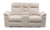 Causeuse inclinable Sutton 72 po en tissu de chenille crème avec console de rangement et deux porte-gobelets 