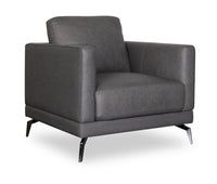  Fauteuil Melrose de 36,5 po en cuir véritable de qualité supérieure gris avec coussin de dossier amovible et pattes en métal