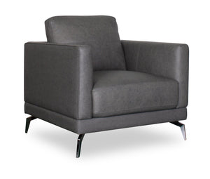 Fauteuil Melrose de 36,5 po en cuir véritable de qualité supérieure avec coussin de dossier amovible et pattes en métal - gris