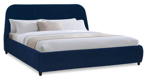 Mave Upholstered Platform Bed in Blue Velvet Fabric - King Size