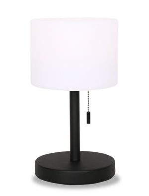 Lampe de table moderne portable Solana de 11 po en métal et en acrylique avec port USB - noire