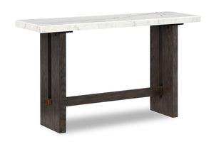 Table de salon Warwick de 52 po en bois massif et en marbre - blanche et chêne brun