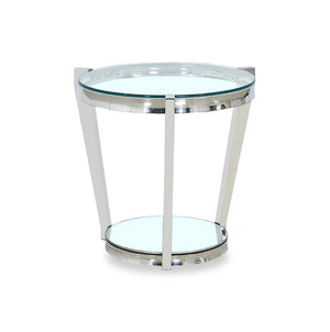 Table de bout ronde moderne Yonge de 22 po avec dessus en verre et tablette - fini chromé avec acier inoxydable